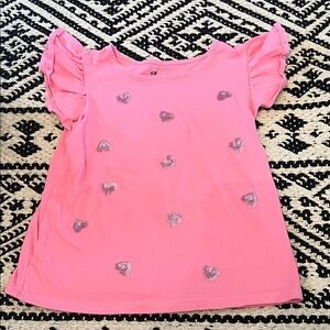 H&M Pink Glitter Heart Short Sleeve Tee